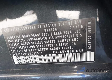 2015 Volkswagen Golf Gti 2.0T Se 4-Door z USA, uszkodzony, nr VIN 3VW5T7AU1FM062971